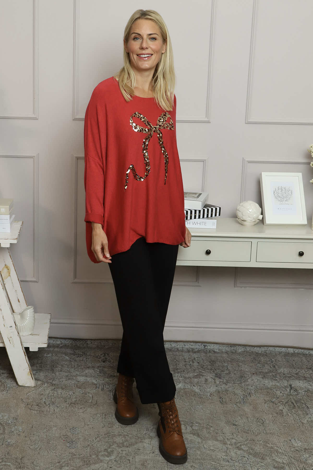 Lillian Bow Jumper Red