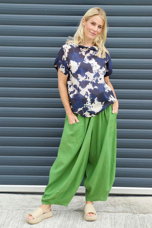 Nancy Print Cowl Neck Top Navy - Image 2