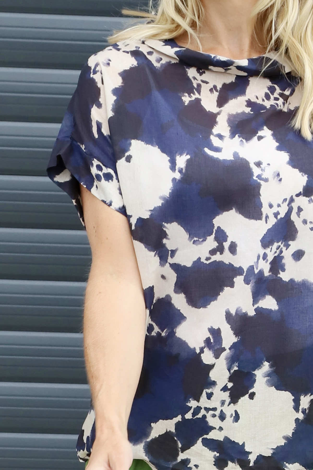 Nancy Print Cowl Neck Top Navy