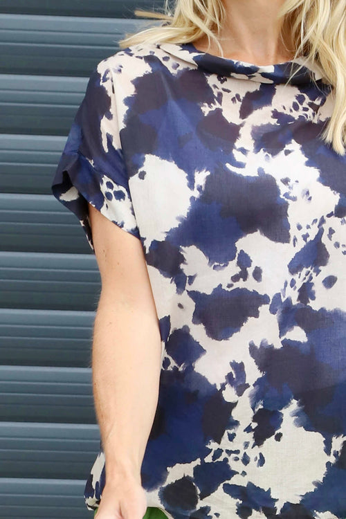 Nancy Print Cowl Neck Top Navy - Image 3