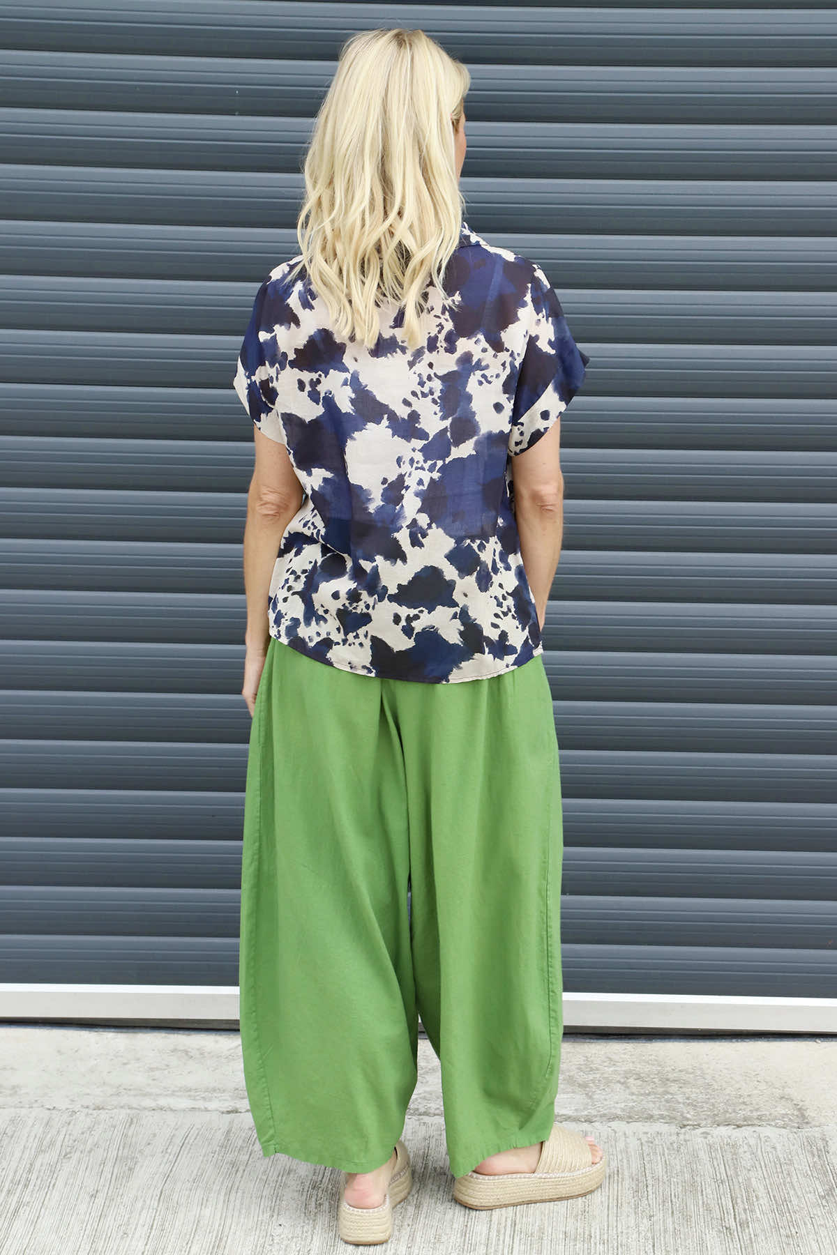 Nancy Print Cowl Neck Top Navy