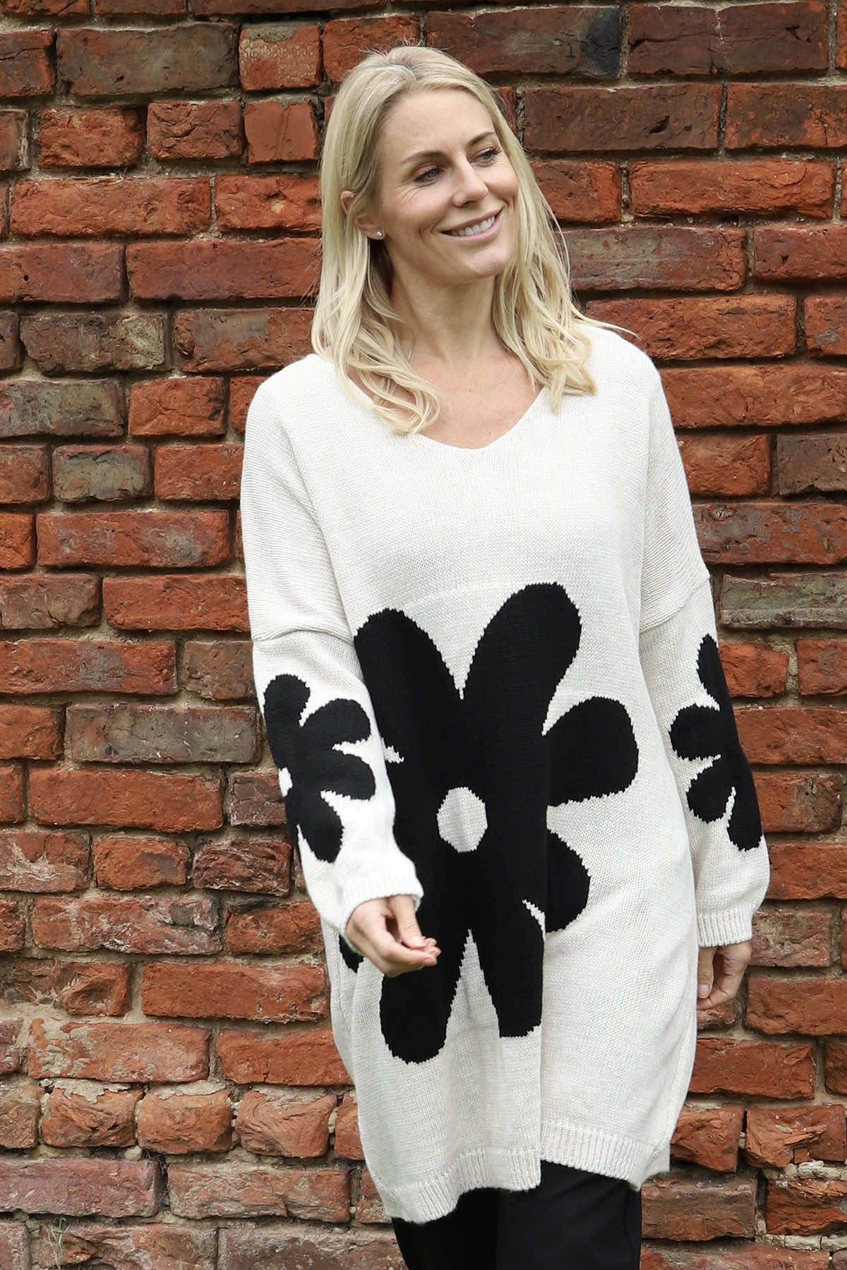 Joan Flower Knitted Jumper Stone