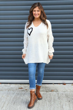 Janelle Heart Knitted Jumper Stone