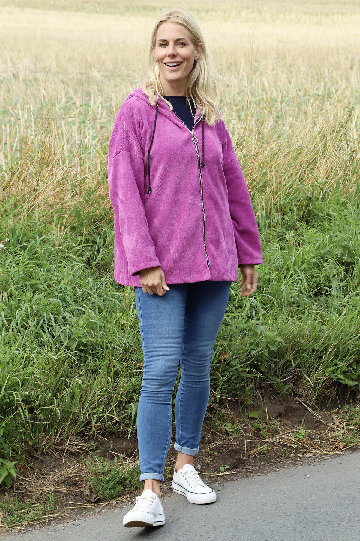 Verys Cord Zip Hooded Jacket Berry