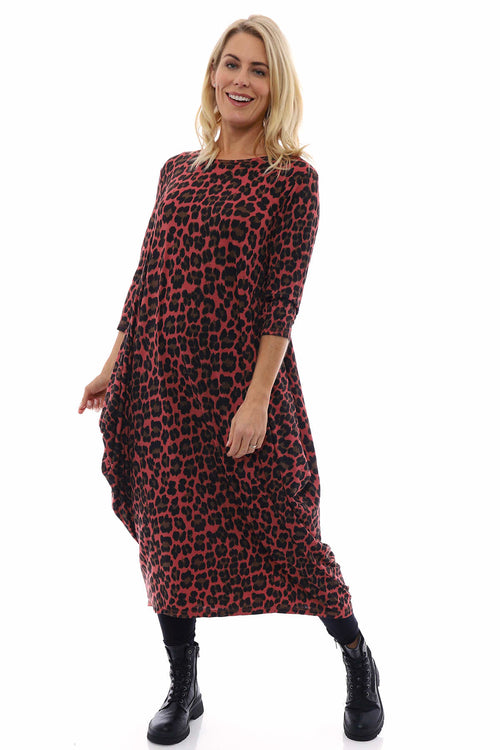 Boswin Leopard Dress Brick