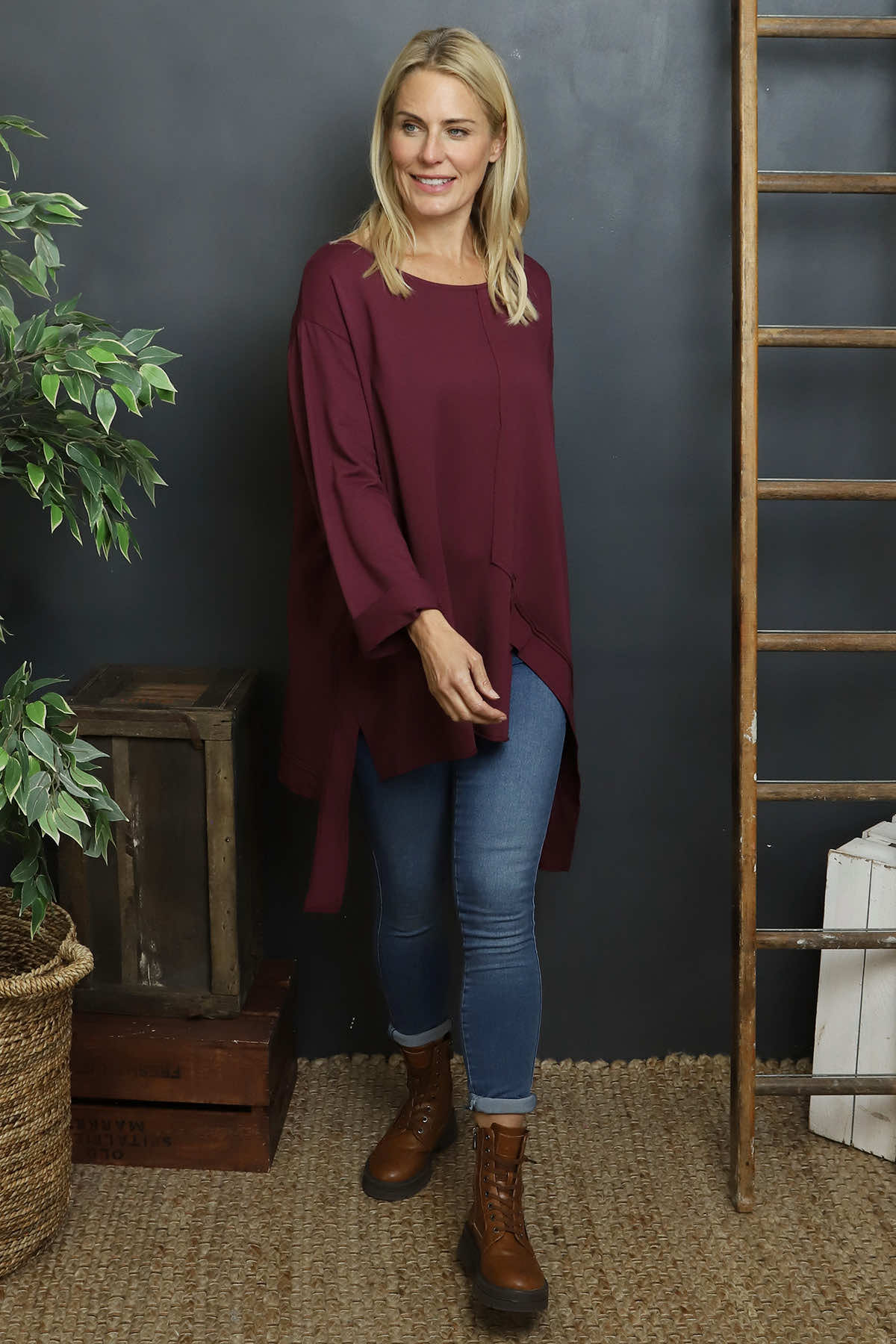Mercer Asymmetric Cotton Top Burgundy