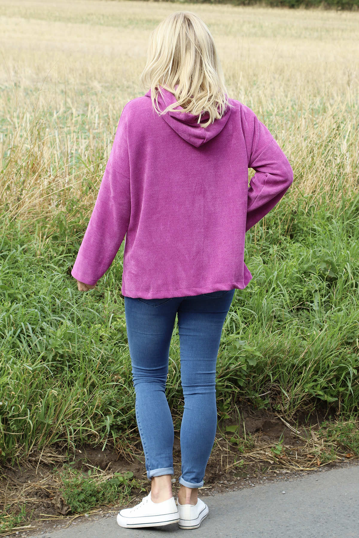 Verys Cord Zip Hooded Jacket Berry