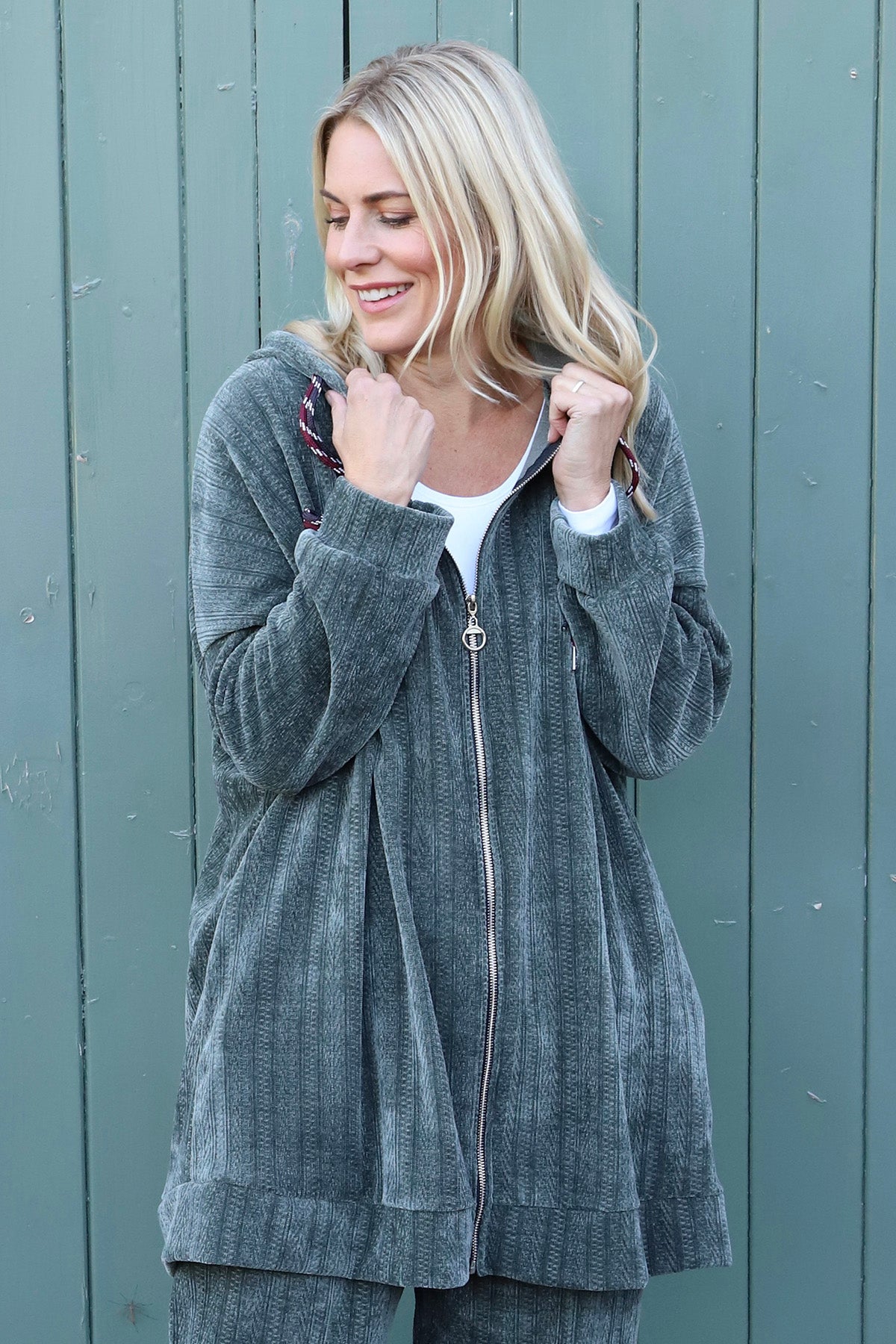 Hermione Zip Hooded Top Khaki