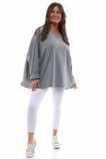 Zocca Frill Cotton Top Mid Grey Mid Grey - Zocca Frill Cotton Top Mid Grey