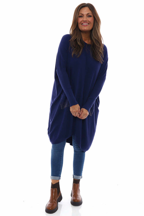 Nellary Sparkle Pocket Knitted Tunic Navy