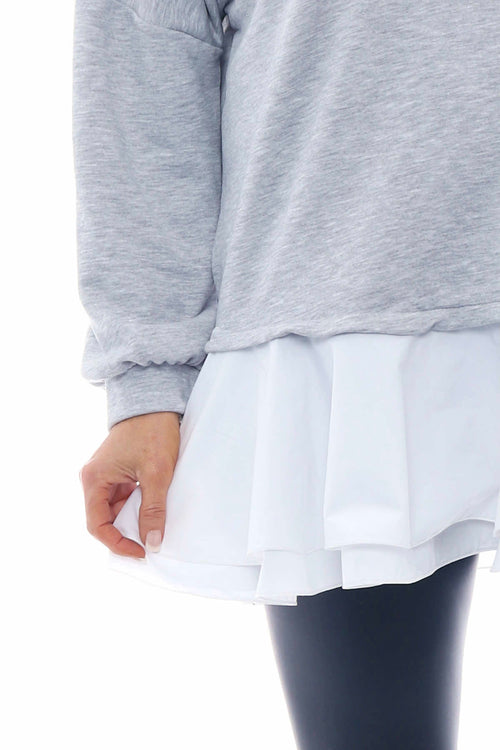 Ikira Shirt Trim Cotton Sweatshirt Marl Grey - Image 3