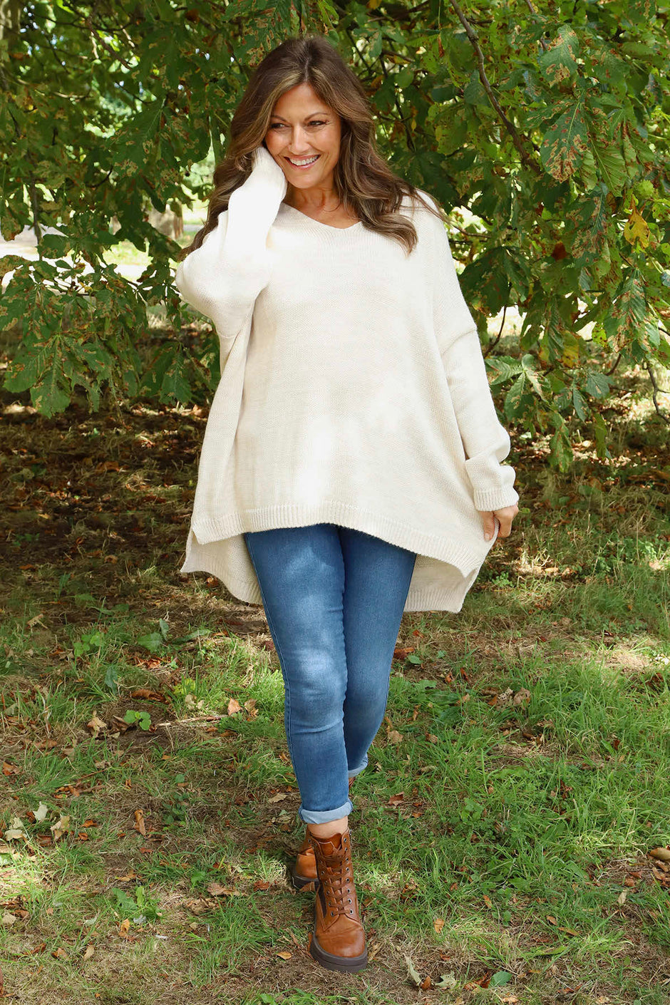 Josephine V-Neck Knitted Jumper Stone