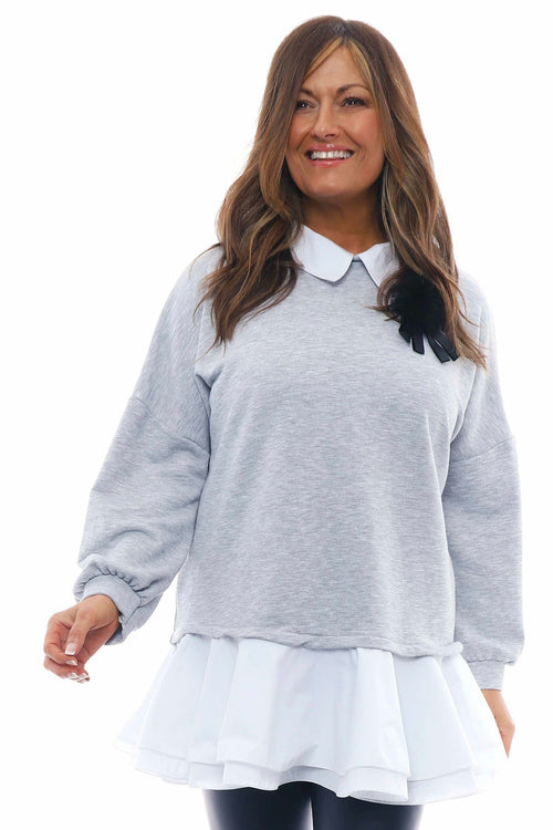 Ikira Shirt Trim Cotton Sweatshirt Marl Grey - Image 1