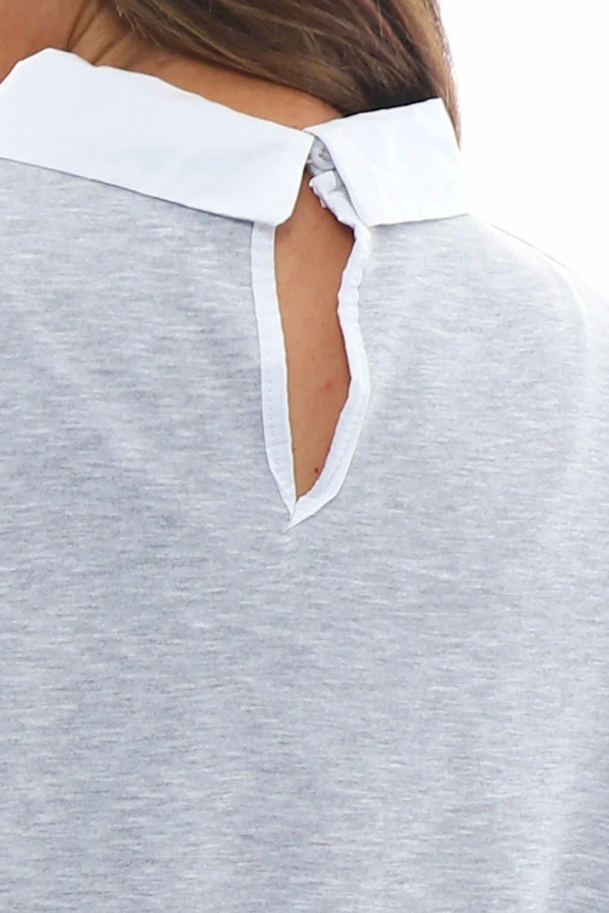Ikira Shirt Trim Cotton Sweatshirt Marl Grey