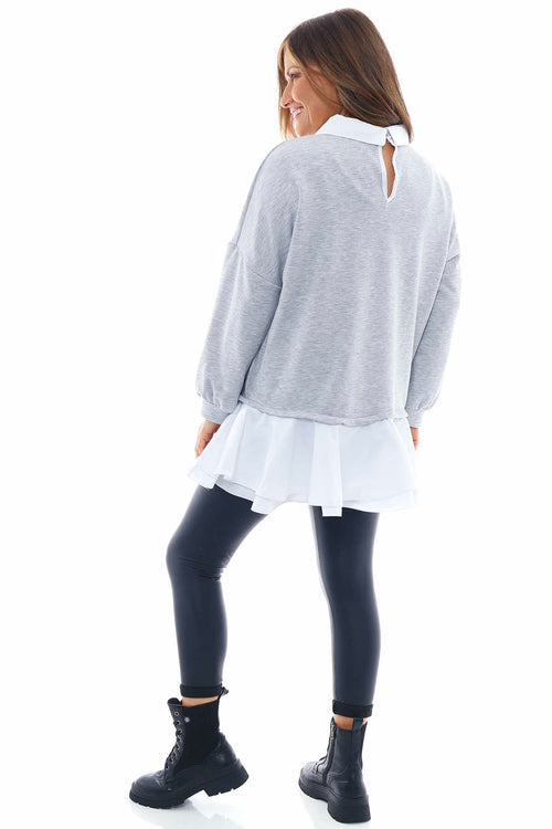 Ikira Shirt Trim Cotton Sweatshirt Marl Grey - Image 5