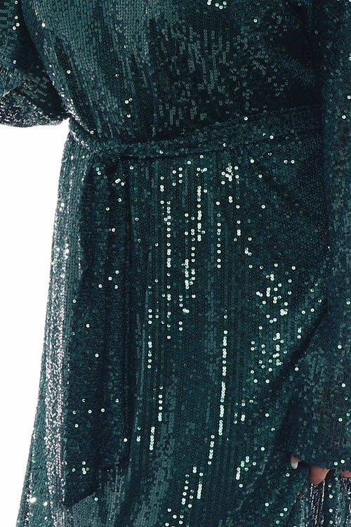 Francois Sequin Belt Dress Bottle Green - Image 6