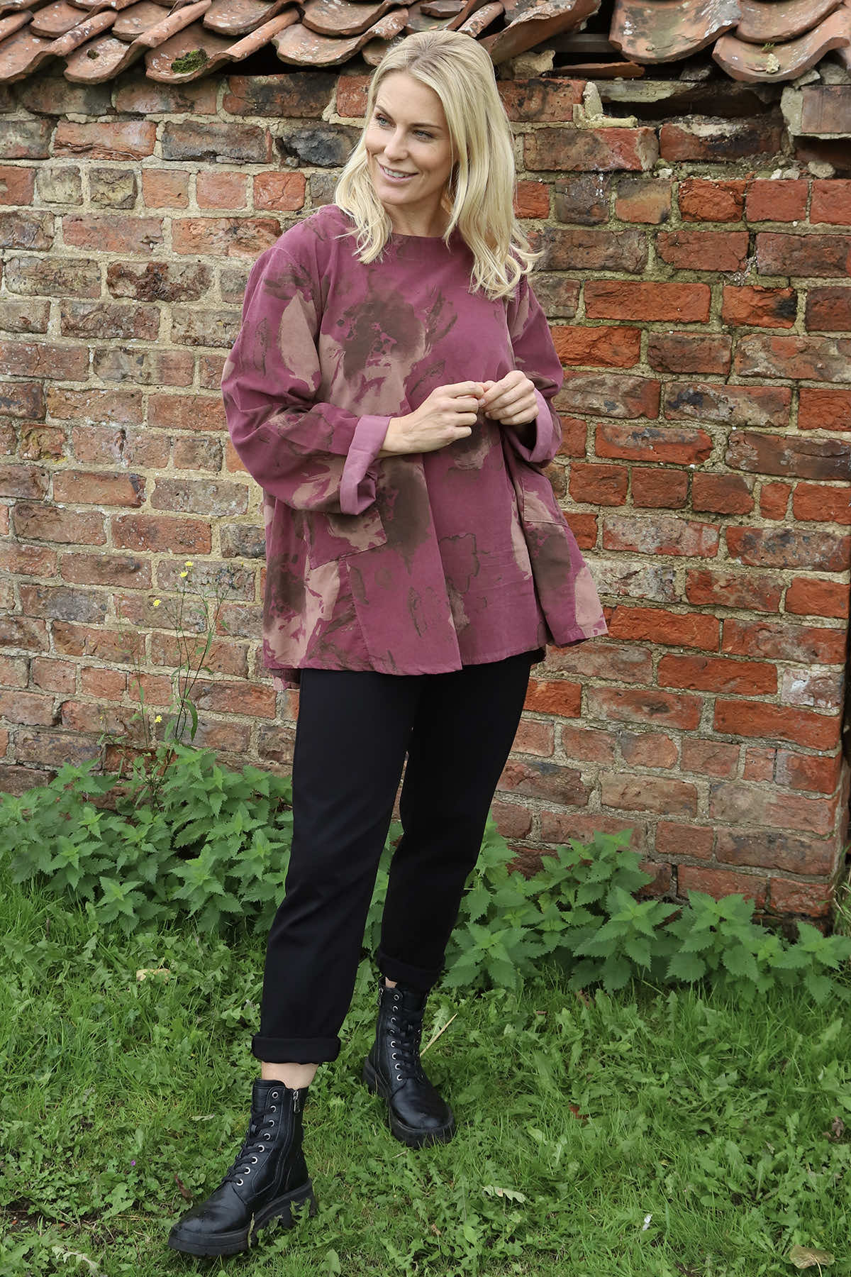 Rachel Print Needlecord Top Plum