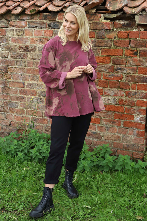 Rachel Print Needlecord Top Plum - Image 2