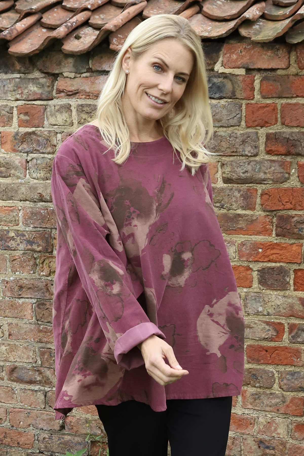 Rachel Print Needlecord Top Plum