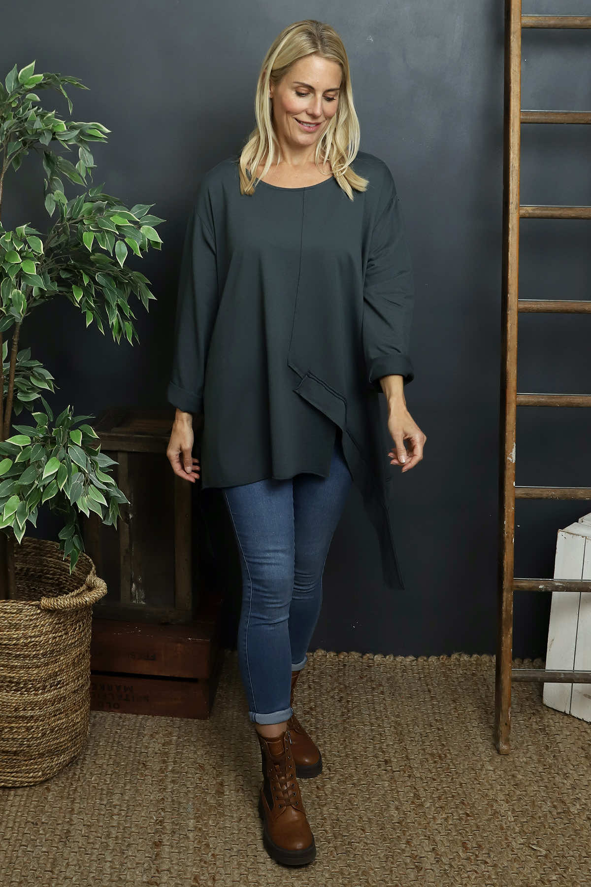 Mercer Asymmetric Cotton Top Charcoal