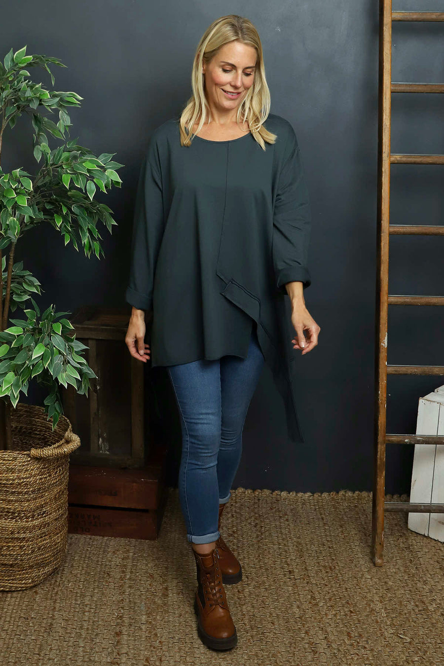 Mercer Asymmetric Cotton Top Charcoal