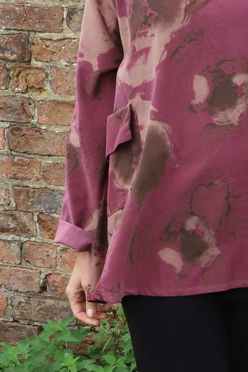 Rachel Print Needlecord Top Plum - Image 3