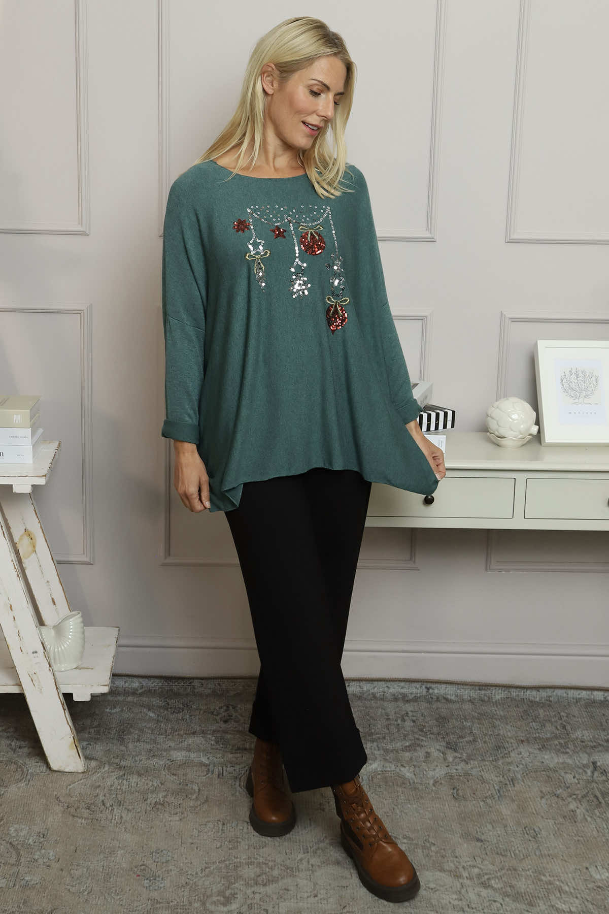 Lillian Christmas Jumper Sage Green