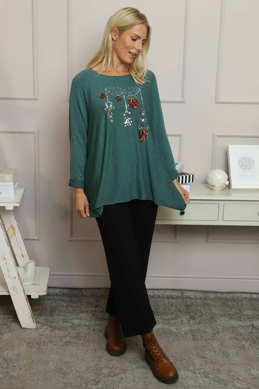 Lillian Christmas Jumper Sage Green