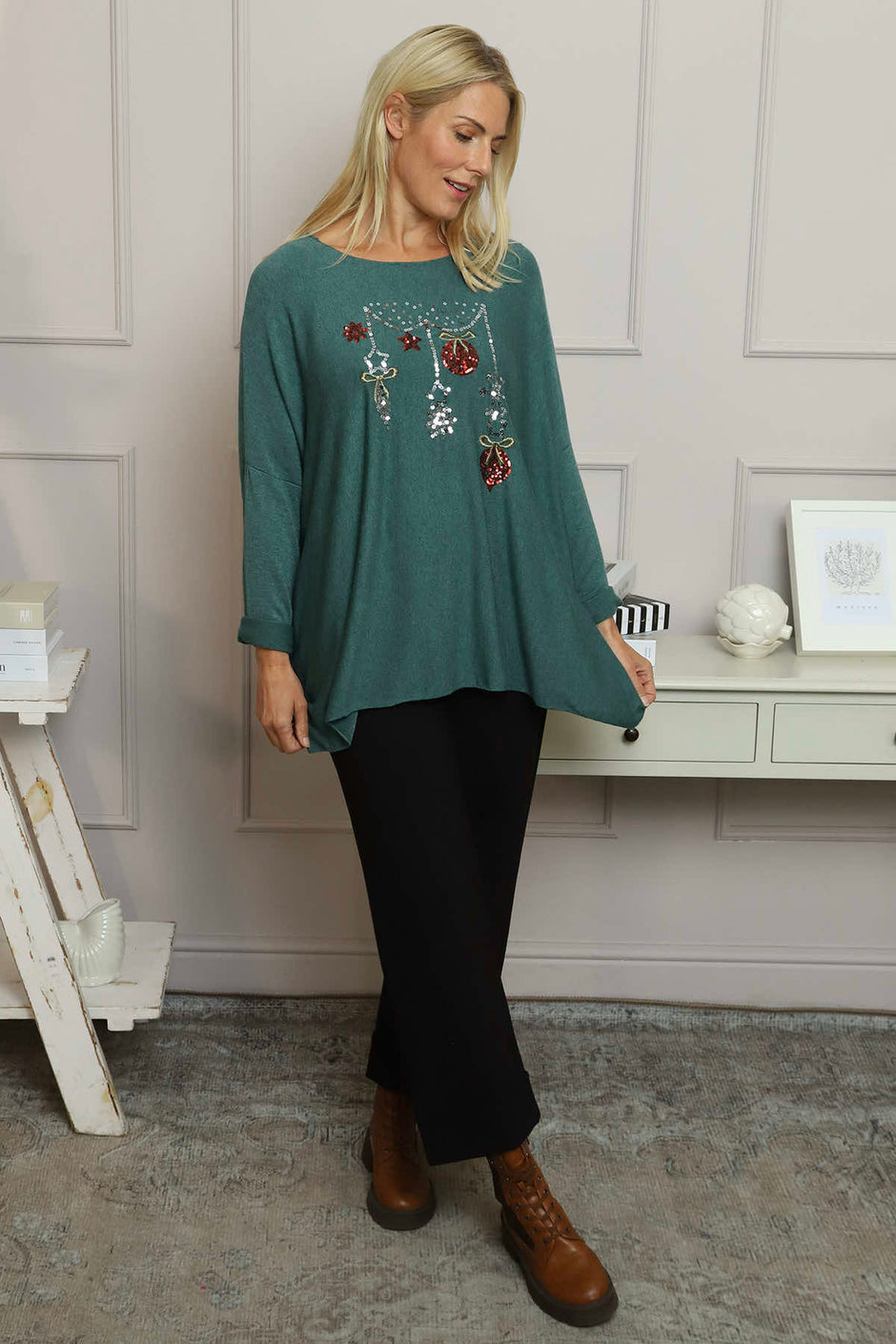 Lillian Christmas Jumper Sage Green