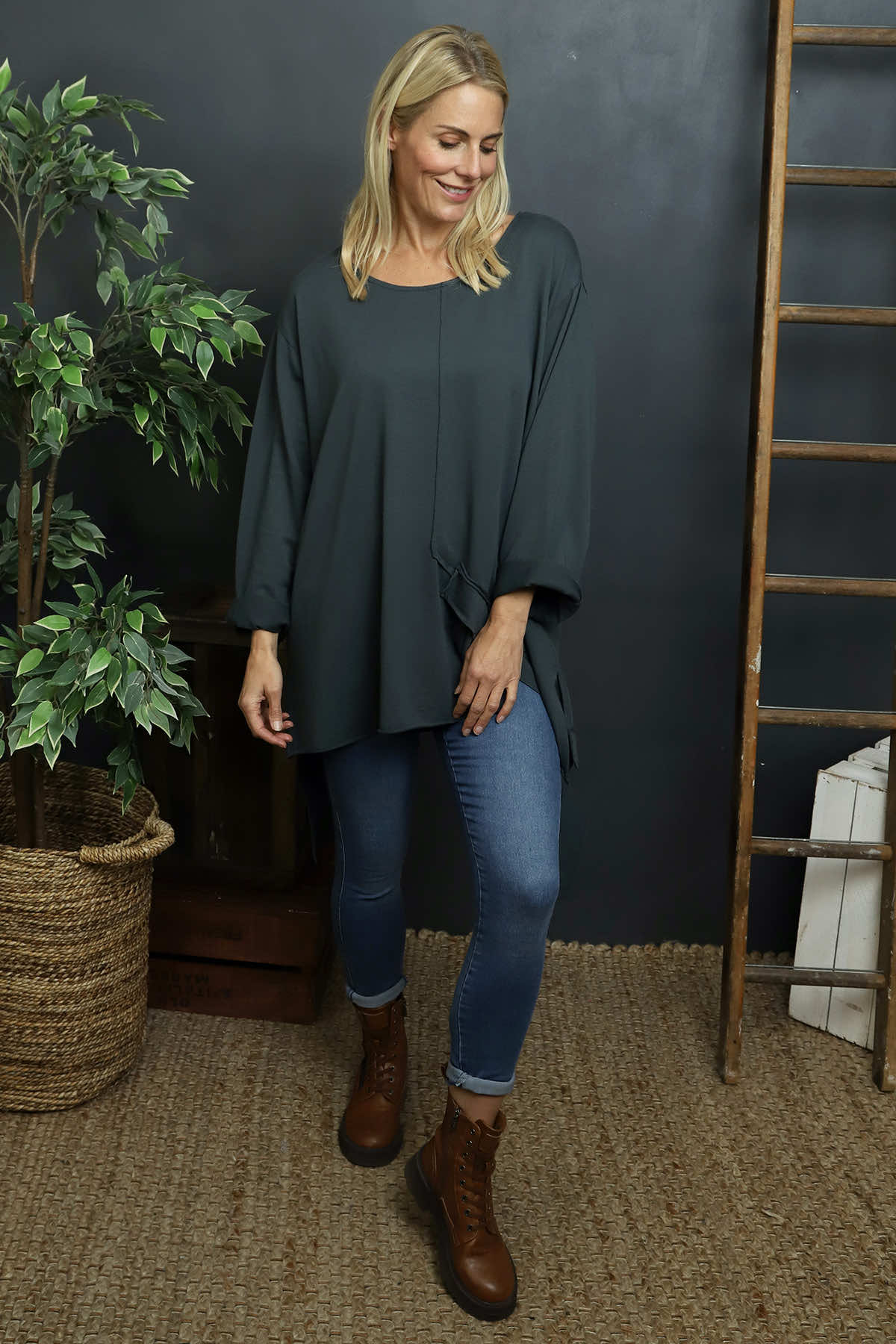 Mercer Asymmetric Cotton Top Charcoal