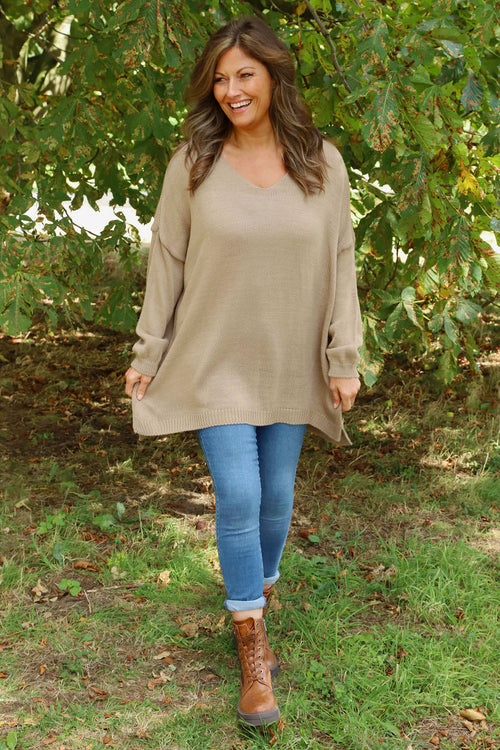 Josephine V-Neck Knitted Jumper Mocha - Image 3