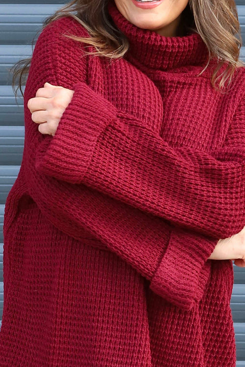 Romilly Polo Neck Knitted Jumper Wine - Image 3