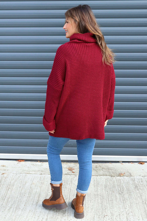 Romilly Polo Neck Knitted Jumper Wine - Image 4