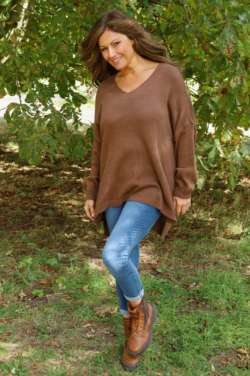 Josephine V-Neck Knitted Jumper Cocoa