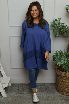 Mozelle Crochet Detail Cotton Top Cobalt