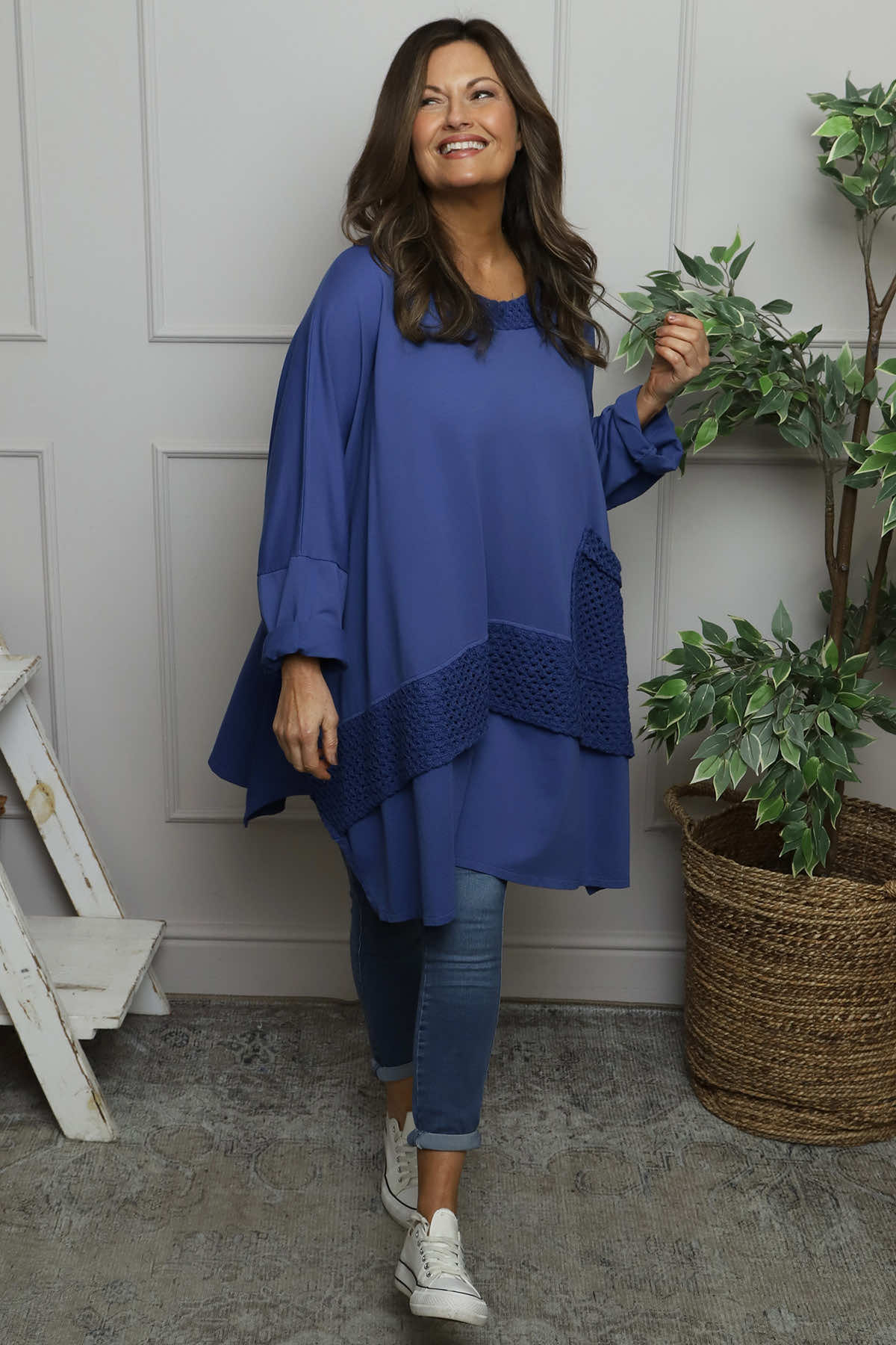 Mozelle Crochet Detail Cotton Top Cobalt