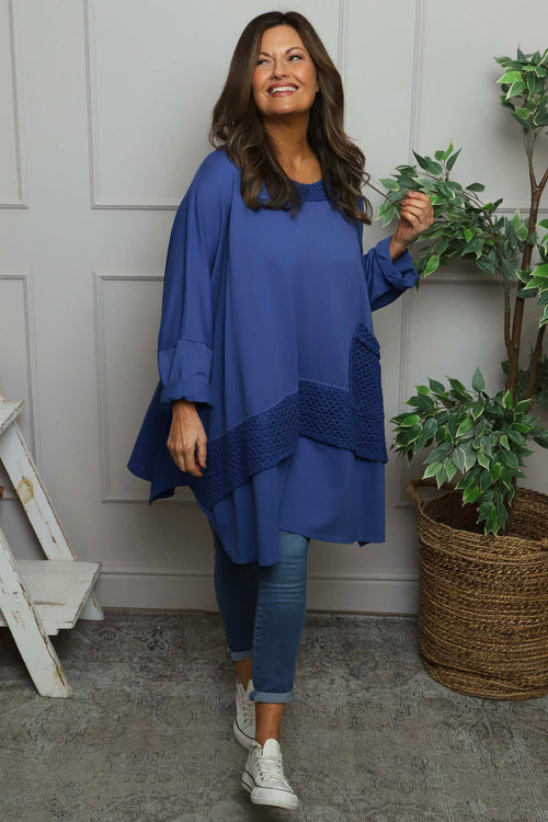 Mozelle Crochet Detail Cotton Top Cobalt - Image 4