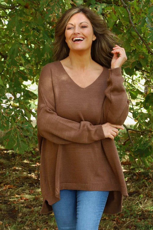 Josephine V-Neck Knitted Jumper Cocoa - Image 3