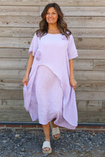 Lulworth Layered Rosette Linen Dress Lilac Lilac - Lulworth Layered Rosette Linen Dress Lilac
