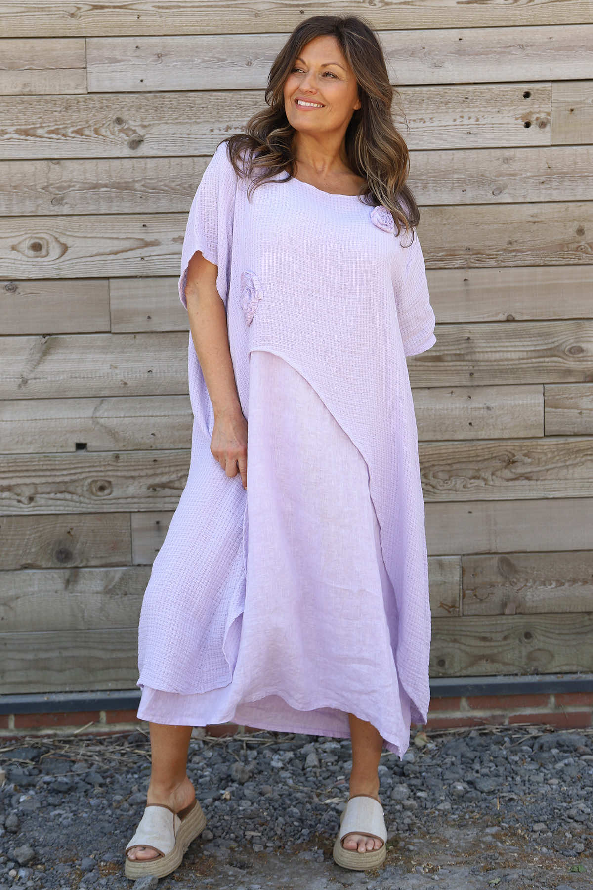 Lulworth Layered Rosette Linen Dress Lilac