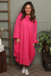 Brianne Long Sleeve Cotton Dress Fuchsia