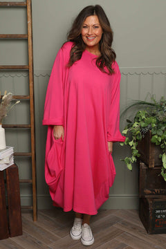 Brianne Long Sleeve Cotton Dress Fuchsia