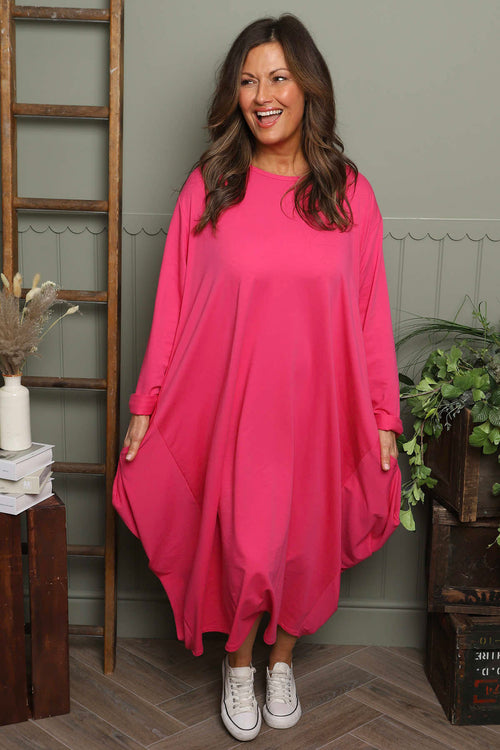 Brianne Long Sleeve Cotton Dress Fuchsia - Image 2