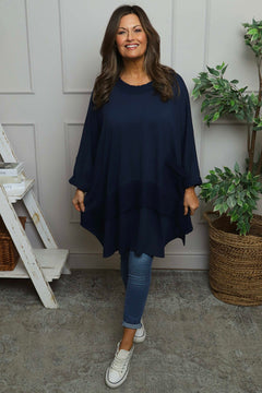 Mozelle Crochet Detail Cotton Top Navy