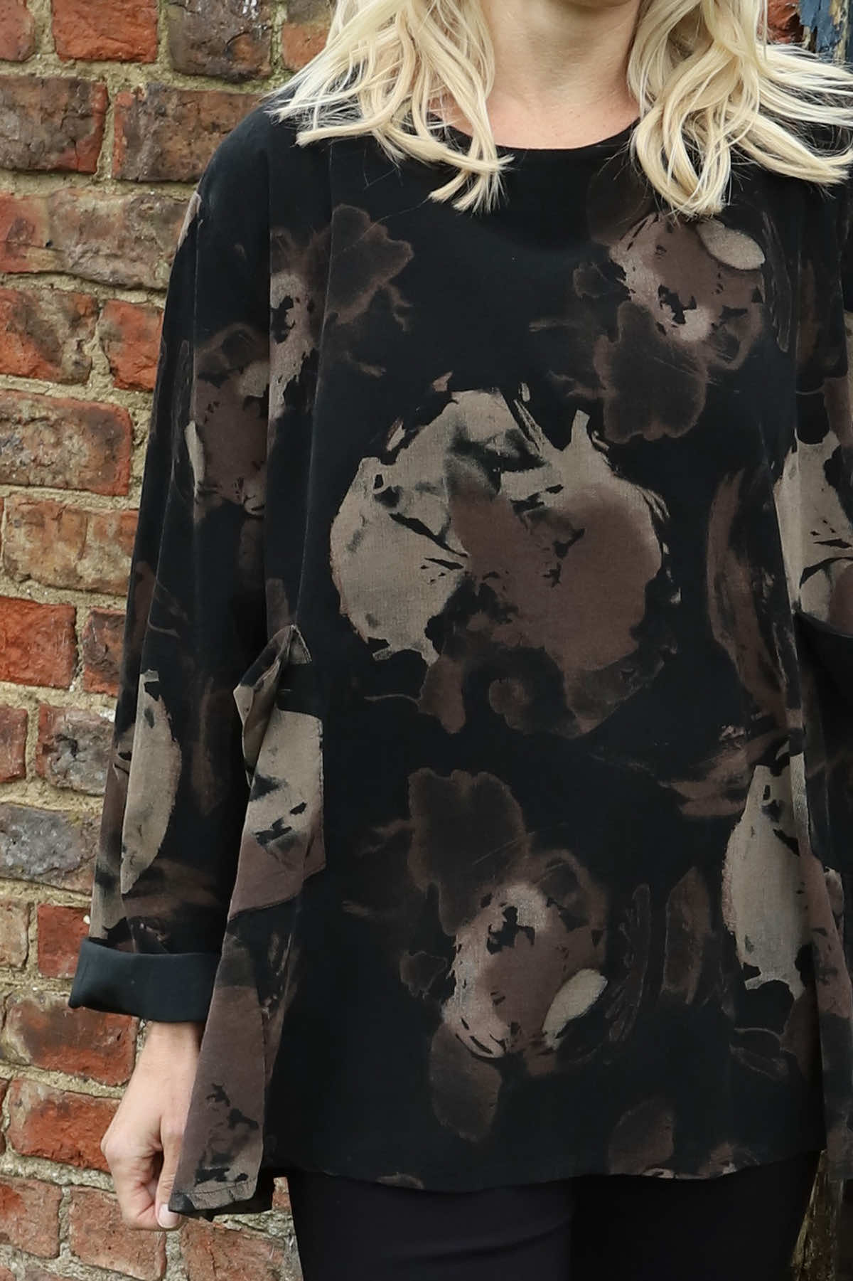 Rachel Print Needlecord Top Black