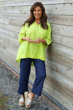 Brittany V-Neck Linen Top Lime Lime - Brittany V-Neck Linen Top Lime