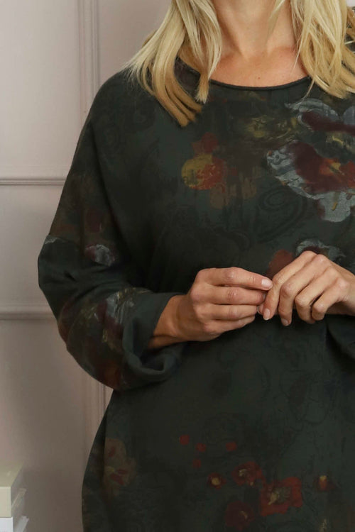 Carola Print Cotton Top Charcoal - Image 3