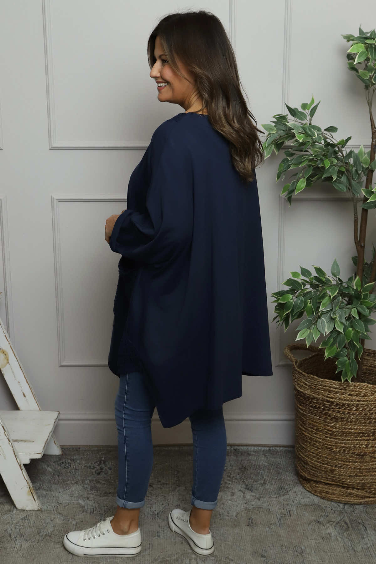 Mozelle Crochet Detail Cotton Top Navy