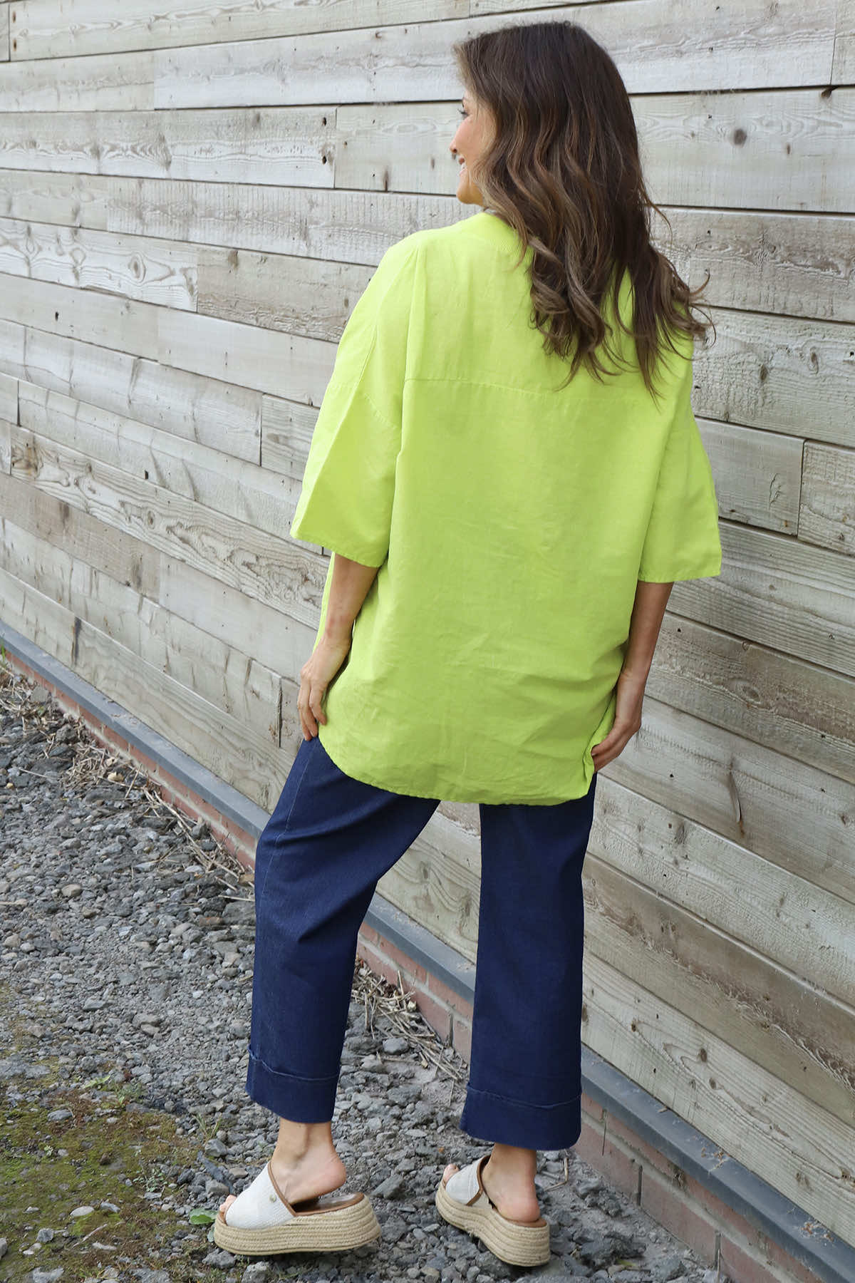 Brittany V-Neck Linen Top Lime