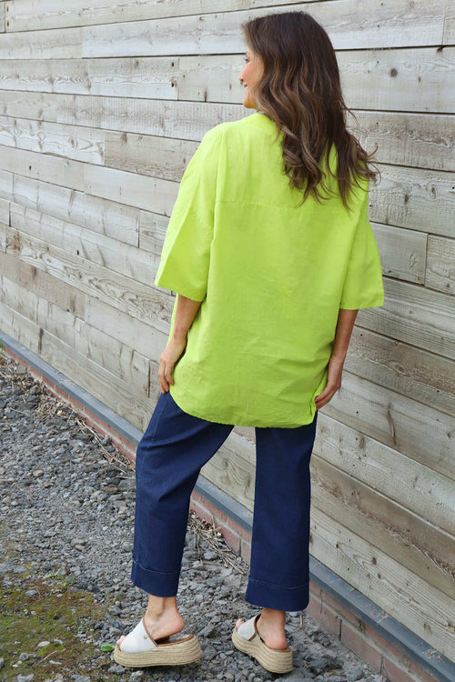 Brittany V-Neck Linen Top Lime - Image 4
